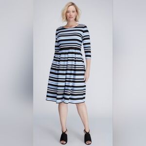Lane Bryant Black and Blue Striped Midi Dress Sz 24